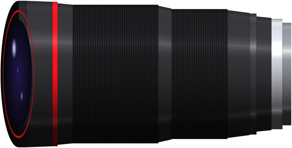 Image d’illustration : objectif zoom générique au fût noir avec une bague rouge.